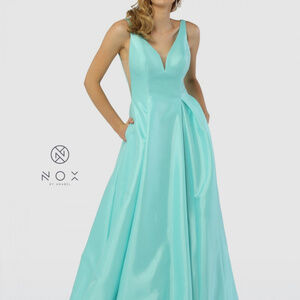 MINT GREEN COLOR  Open V-Back Deep V-Neck A-Line Dress NXE156